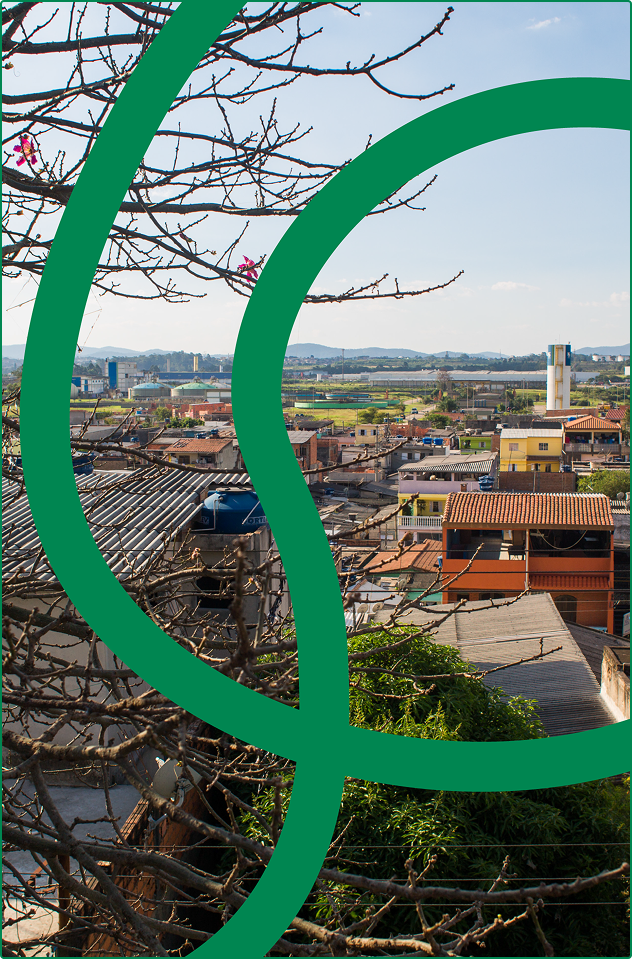Trata-se de imagem do horizonte do Jardim Lapena. A foto mostra imagens de casas do bairro - inclusive telhados - e galhos e folhas de árvores