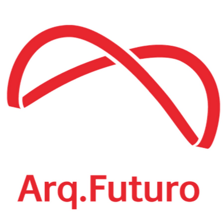 Logo do Arq.Futuro. Há, na parte superior, uma representação feita com linhas curvilíneas de duas construções em formato de meia-lua ao lado uma da outra. O nome da organização está na parte inferior da arte.