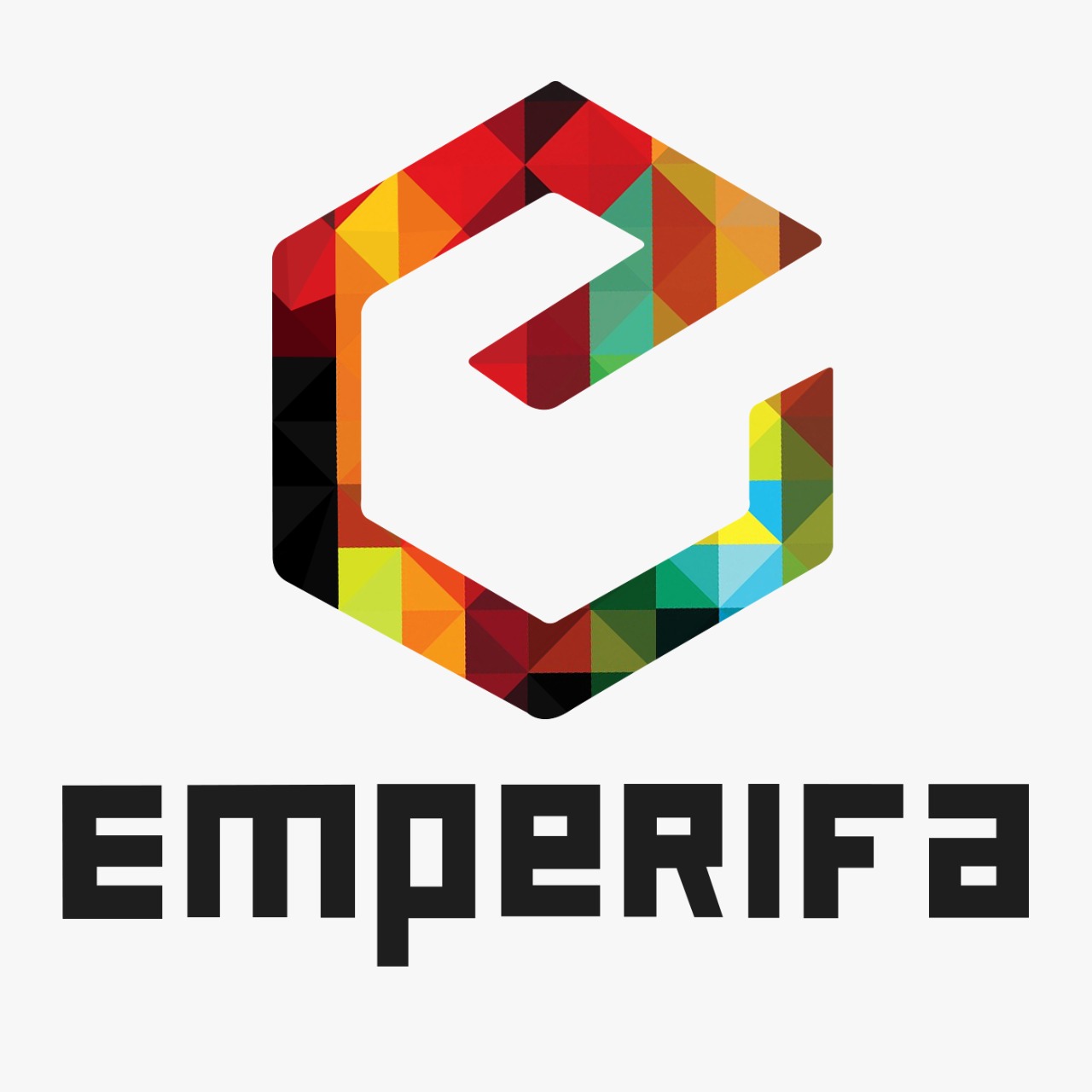 Logo da Emperifa aparece com a letra e estilizada e multicolorida. O nome da organização aparece na parte inferior.