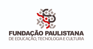 Logo da Fundação Paulistana de Educação, Tecnologia e Cultura. O logo é formado por nove esferas fracionadas e seccionadas com pontos dentro. Algumas estão na cor vermelha e preta, enquanto as demais estão em cinza. Mais abaixo, Fundação Paulistana aparece em negrito e de Educação, Tecnologia e Cultura está legível na linha seguinte.