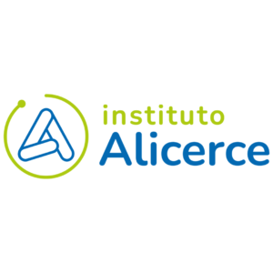 Logo do Instituto Alicerce. Aparece, à esquerda, um círculo na cor verde-limão dentro do qual aparece o desenho da letra A composto por três retângulos. O nome da organização aparece com Instituto em verde-limão e Alicerce em azul.